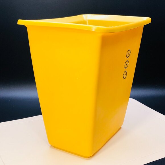 Vintage 60s Rubbermaid Mustard Yellow Plastic Small Trash Can Wastebasket - Picture 2 of 11